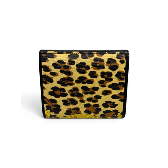 Gianni Versace Leopard Print Black Leather Trifold Wallet - Picture 3 of 8